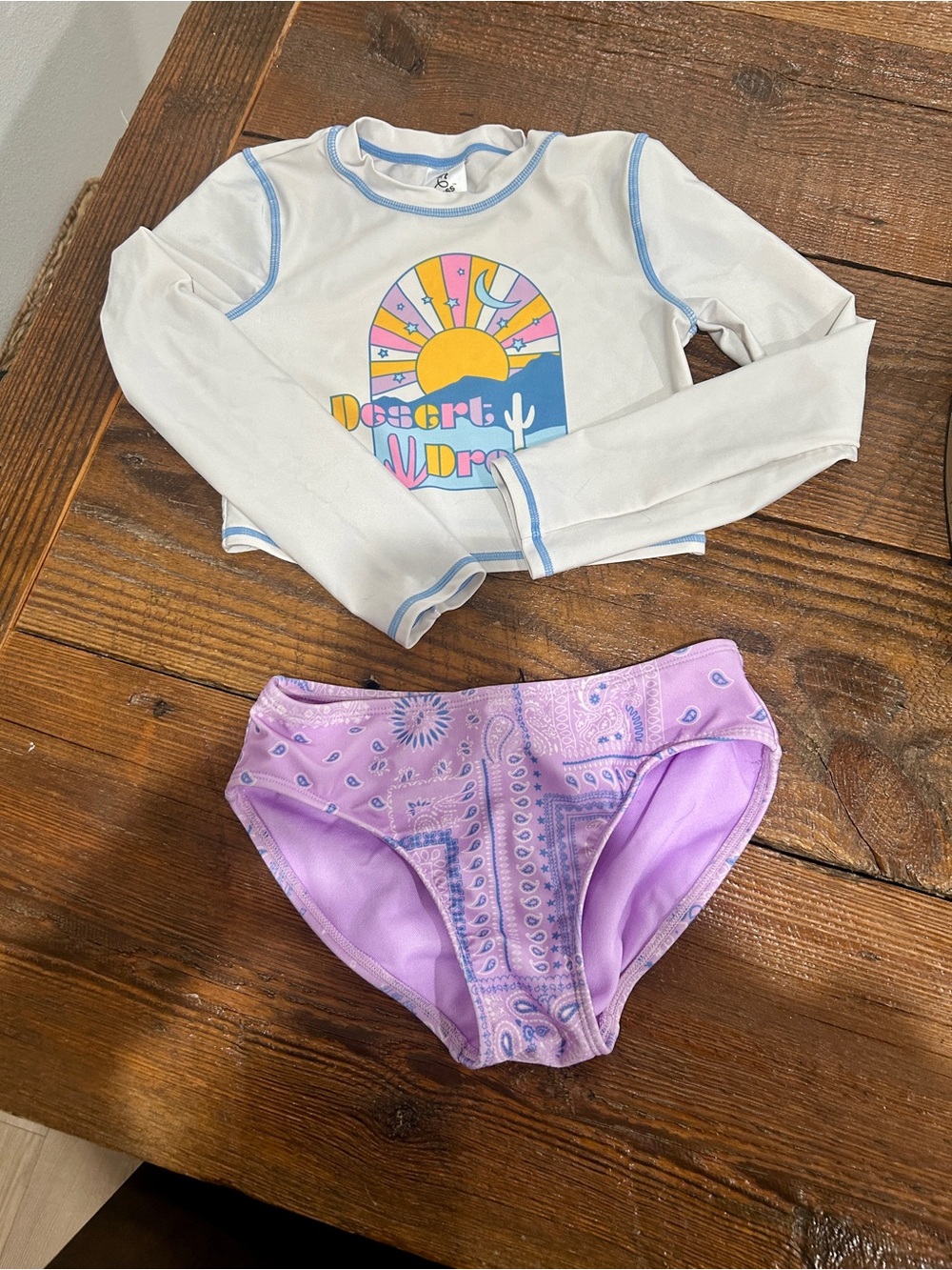 Kids White Rash Guard Top & Lavender Swim Bottoms - Desert Vibes Set